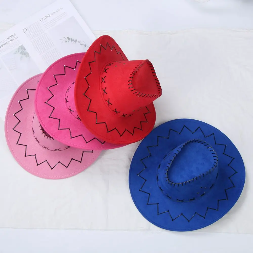 الأزياء الغربية الجلد المدبوغ قبعة رعاة البقر للجنسين واسعة حافة الجاز قبعة ورأى فيدورا قبعة بنما فستان بتصميم حالم الملحقات