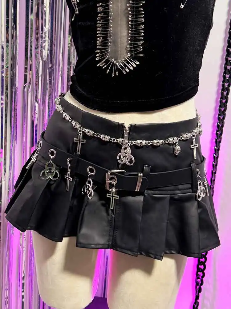 Grunge Fairy Goth E-Girls Emo DIY Teen 2025 Eco Gothic Skirts Hand Made 90s Kawaii Punk Rock Harajuku Chain Y2K Vegan Leather