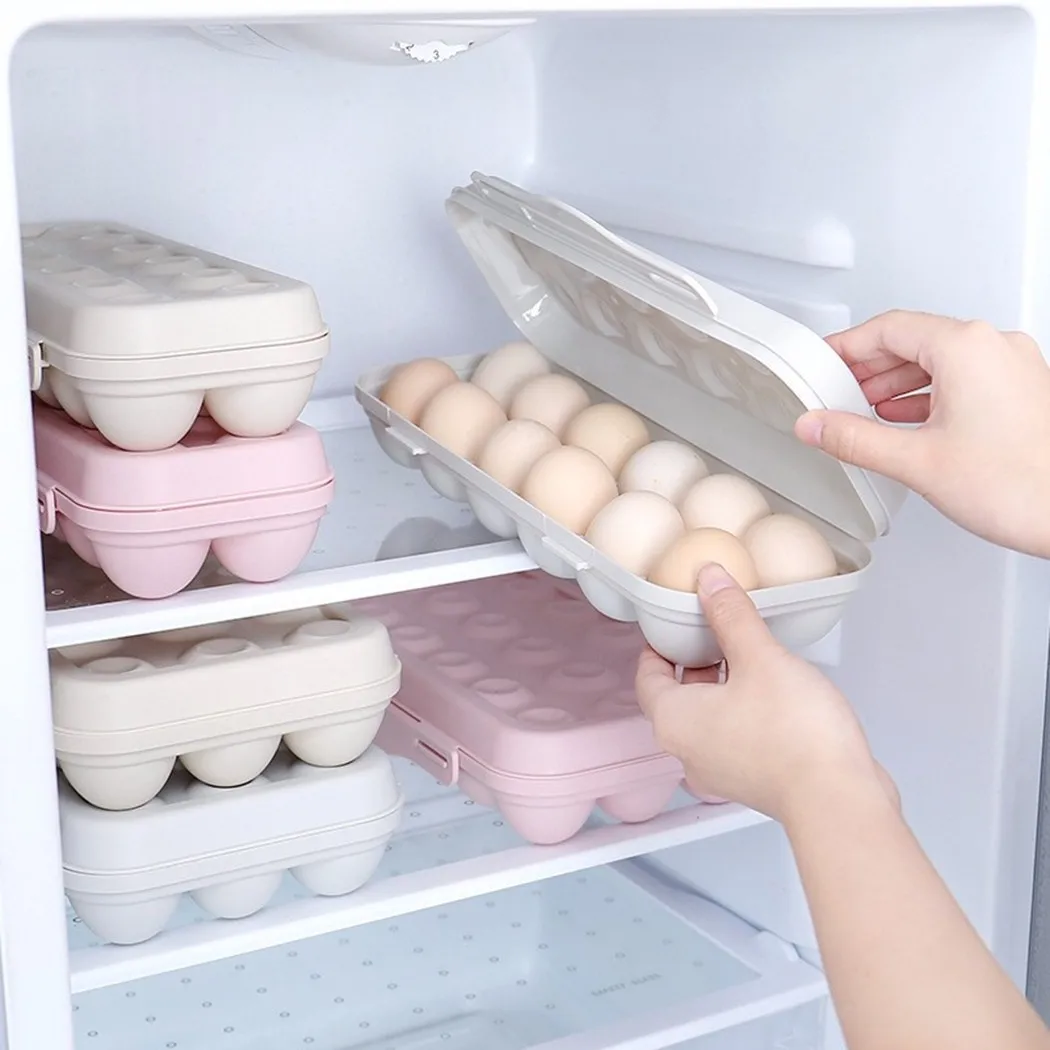 Refrigerator Egg Storage Box With Lid Plastic Crisper Egg Container Anti-scroll Bracket Home Kitchen Organization