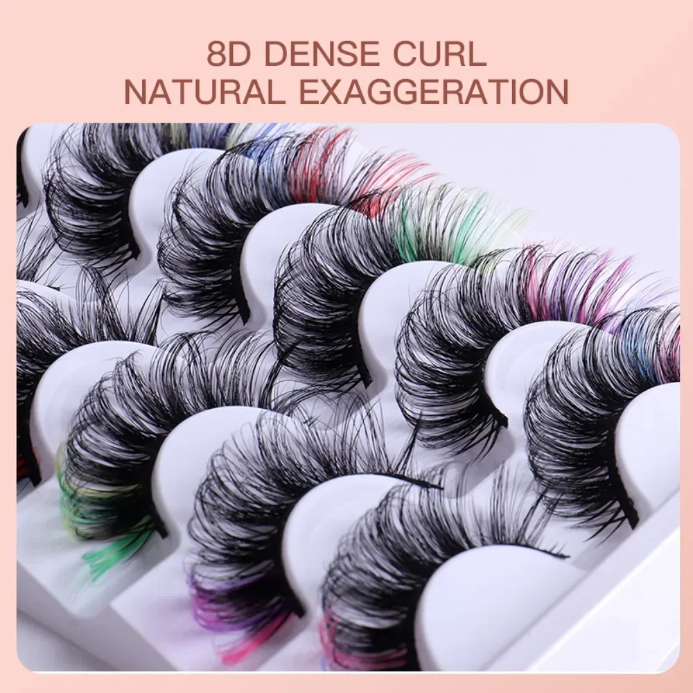 7 Paar Kleurrijke Valse Wimpers D Curl Natuurlijke Pluizige Make-Up Faux Wimper Wimpers Extensions Russische Volumes