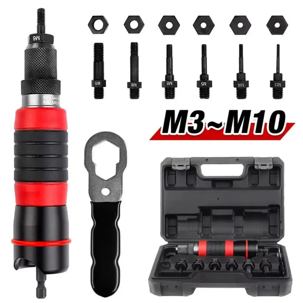 

M3 M4 M5 M6 M8 M10 Home Rivet Nut Gun Converter Kit Removable DIY Nut Insert Nut Riveting Tool Cordless Electric Riveting Tool