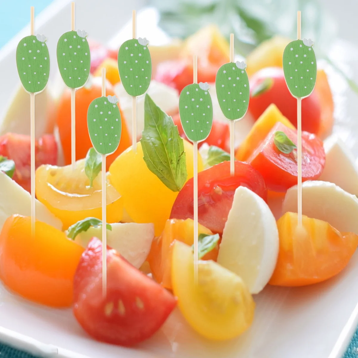 

100pcs Bamboo Fruit Picks Cute Cactus Design Disposable Wooden Appetizer Cocktail Sticks Party Wedding Christmas Drink Supplies