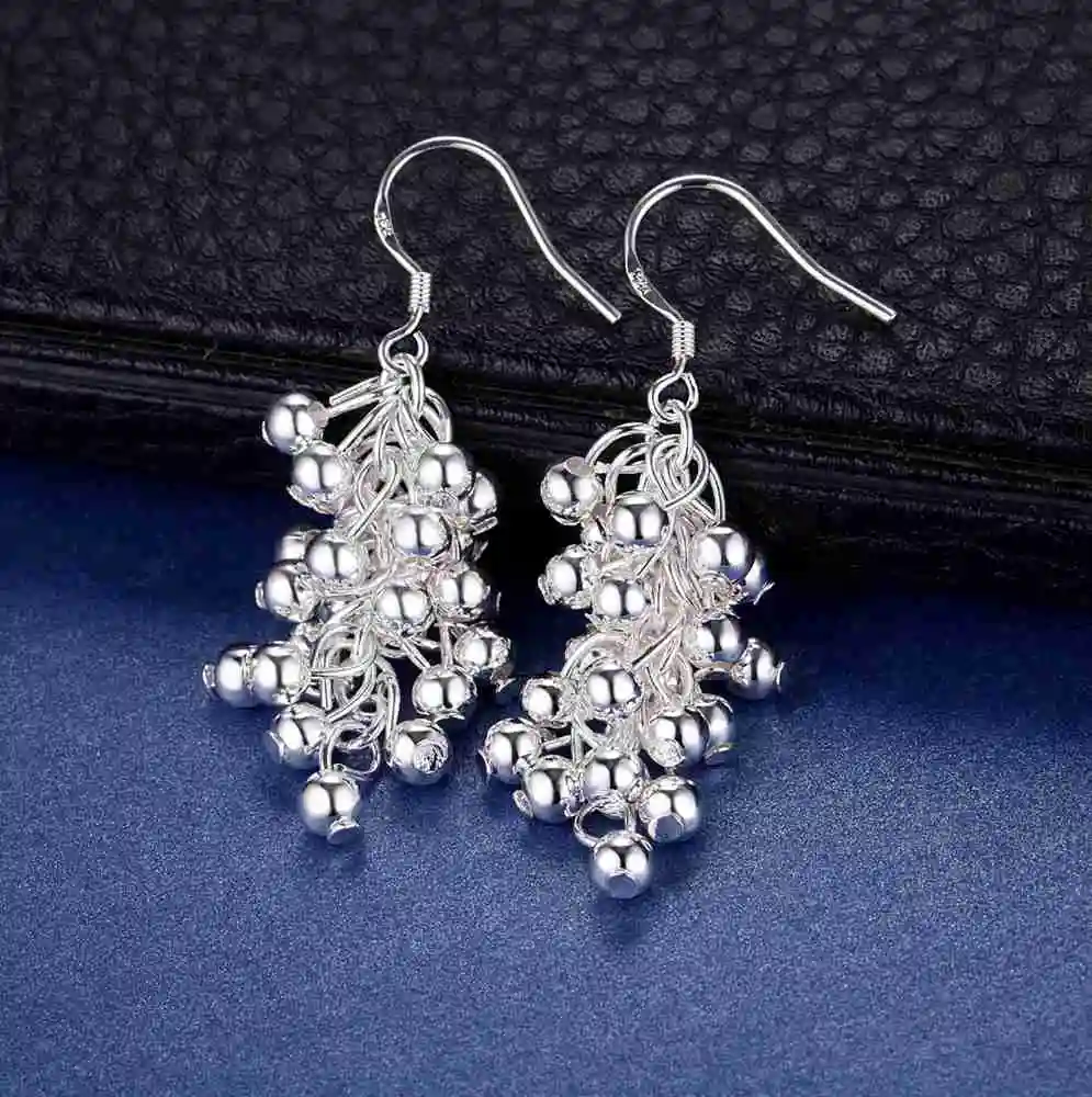 Hot Silver color Creative grape beads drop earrings for Woman Fashion party fine Gifts elegant noble Jewelry