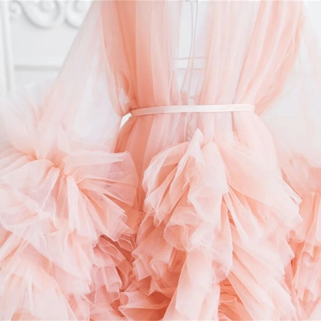 Luxury Maternity Dresses Tiered Ruffled Tulle Robe Long Maternity Gown Photography Maxi Skirt Bridal Boudoir Lingerie Sleepwear