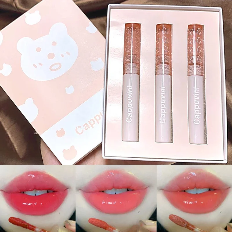 Spiegel Water Lip Glazuur Set Hydraterende Sexy Rode Lip Tint Lippenstift Make-Up Langdurige Kleur Anti-Stick Cup Lipgloss Cosmetica