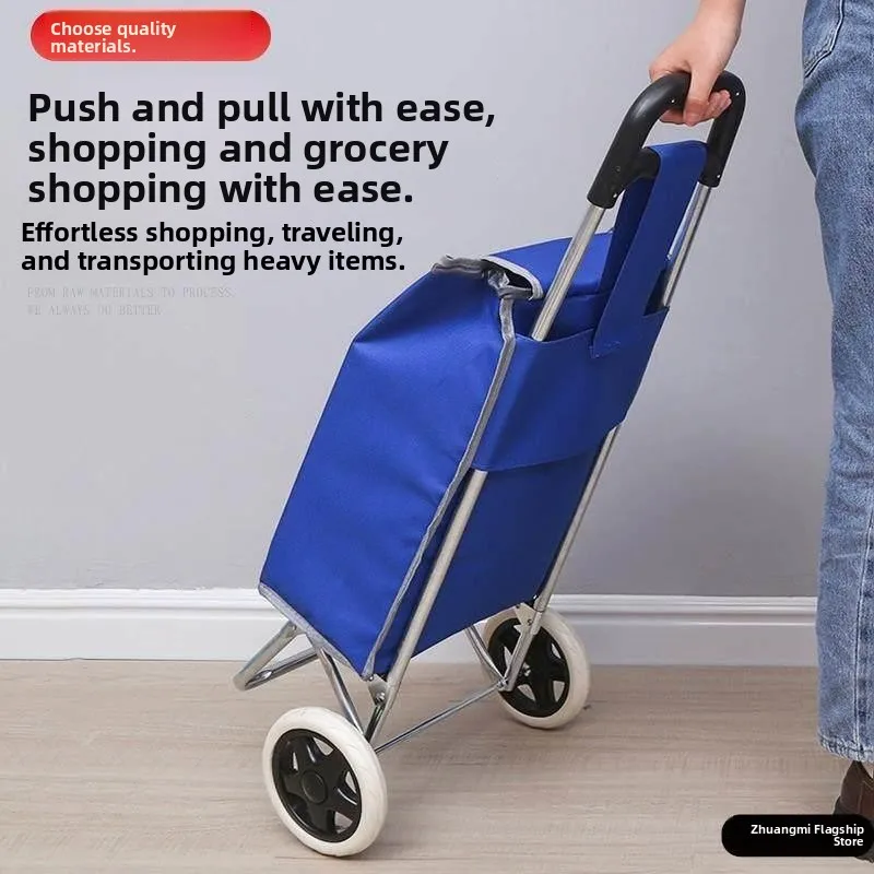 

Прочная портативная тележка из ткани Оксфорд, маленькая тележка для перевозки овощей, для домашнего использования, с выдвижной ручкой из нержавеющей стали