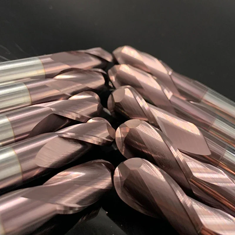 WOY HRC62 2Flute R0.5,R0.75,R1,1.5,2,2.5,3,6,8,10mm panjang bola hidung dilapisi Slot karbida bola ujung hidung penggilingan CNC Router