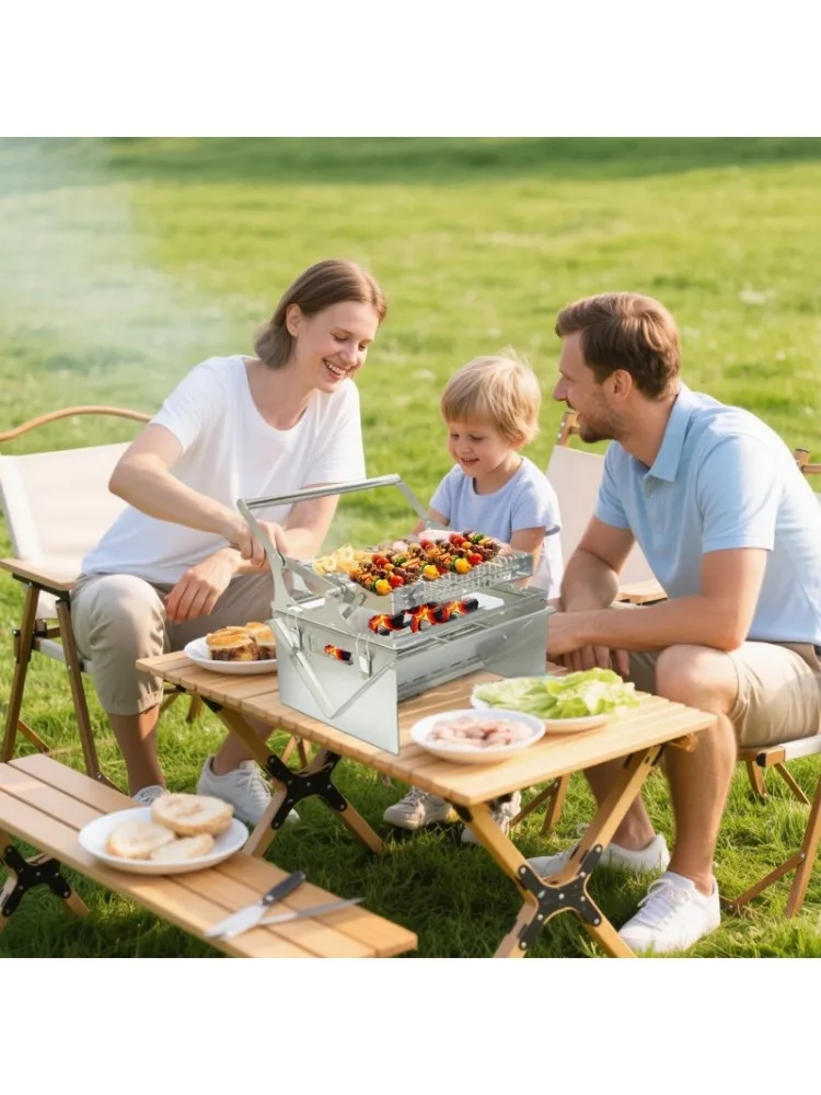 Barbecue Grill Camping chiffre d'affaires la grille supérieure pour barbecue pourrait tourner 3600 à travers la poignée gril en acier inoxydable au charbon de bois pliable