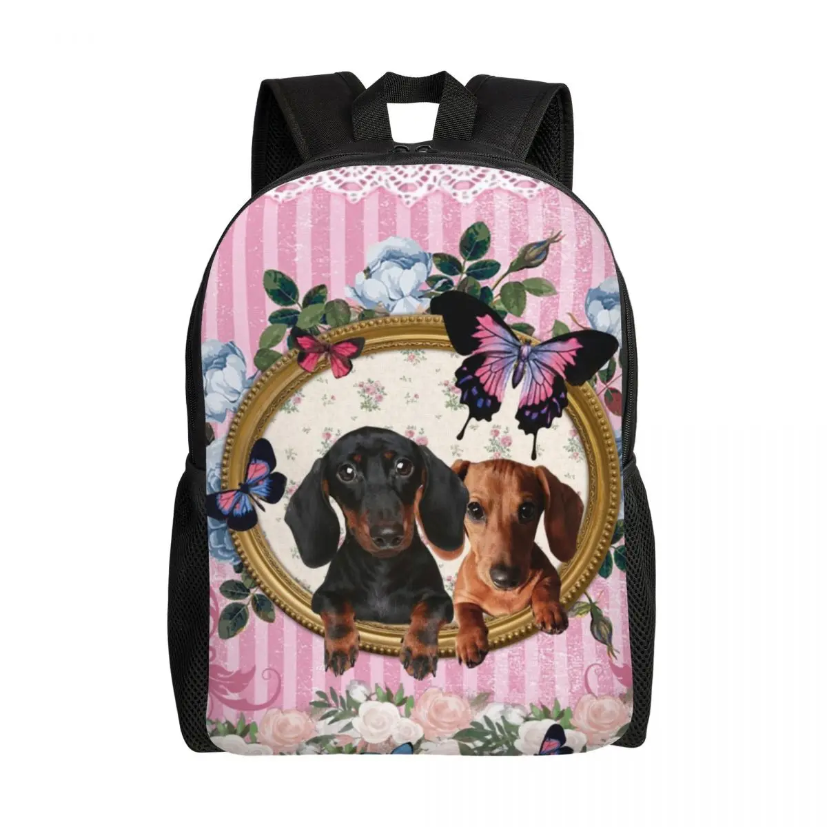 Dachshund Dog And Butterfly Laptop Backpack Men Women Basic Bookbag for College School Student Badger Wiener Sausage Bags