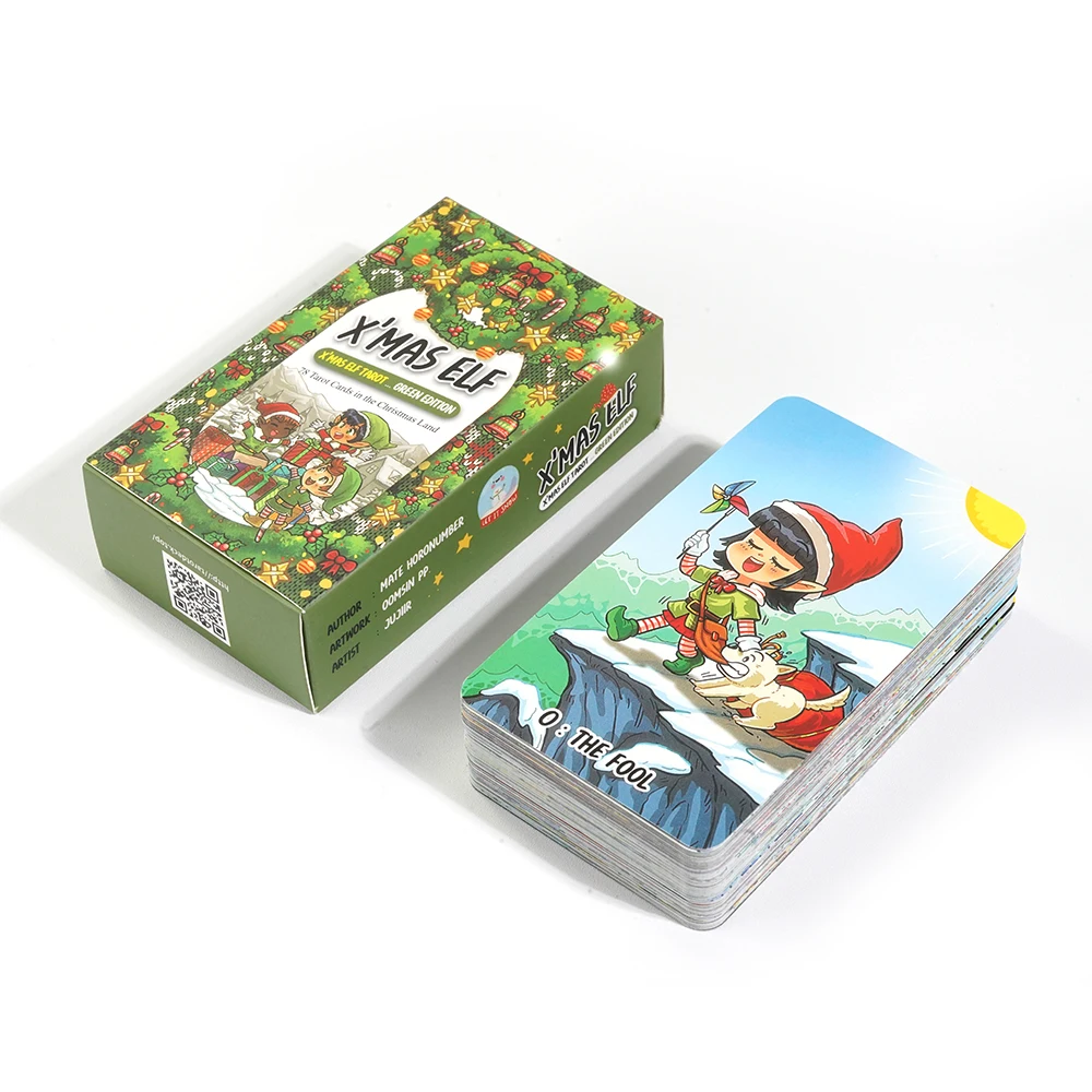X\'mas Elf Tarot Green Edition 78 piece deck of traditional tarot with Keywords Witchy Beginner Tarot Learning Tarot