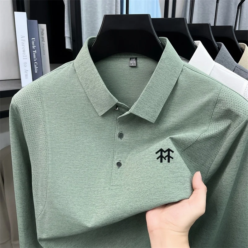 Original Luxusmarke Herren Bedrucktes Poloshirt Herbst Neu Einfarbiges Langarm-Revers-T-Shirt Mode Business Herrenbekleidung – Detail 13