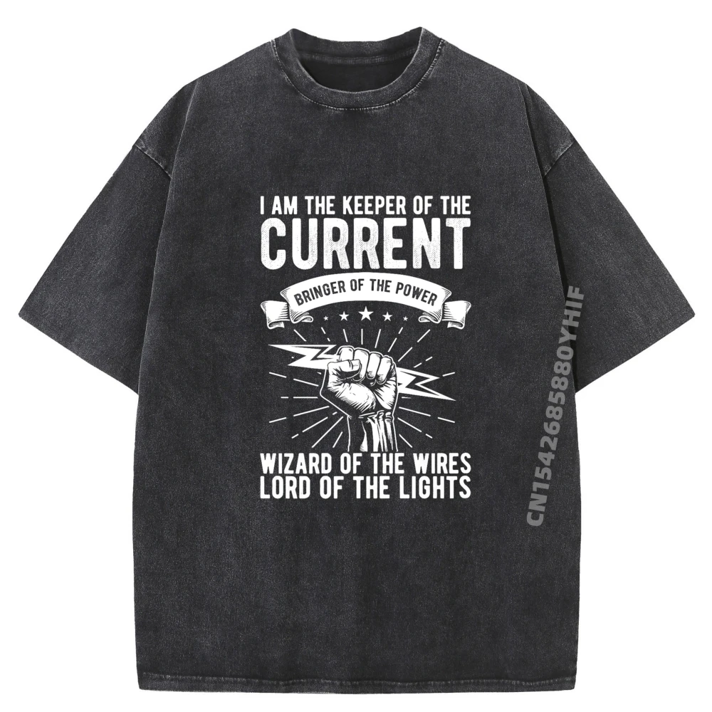 

Graphic Tees Mens Washed Tee-Shirt Keeper Of The Current Bringer Summer Comfortable Streetwear Mens T Shirt Classic Clothing