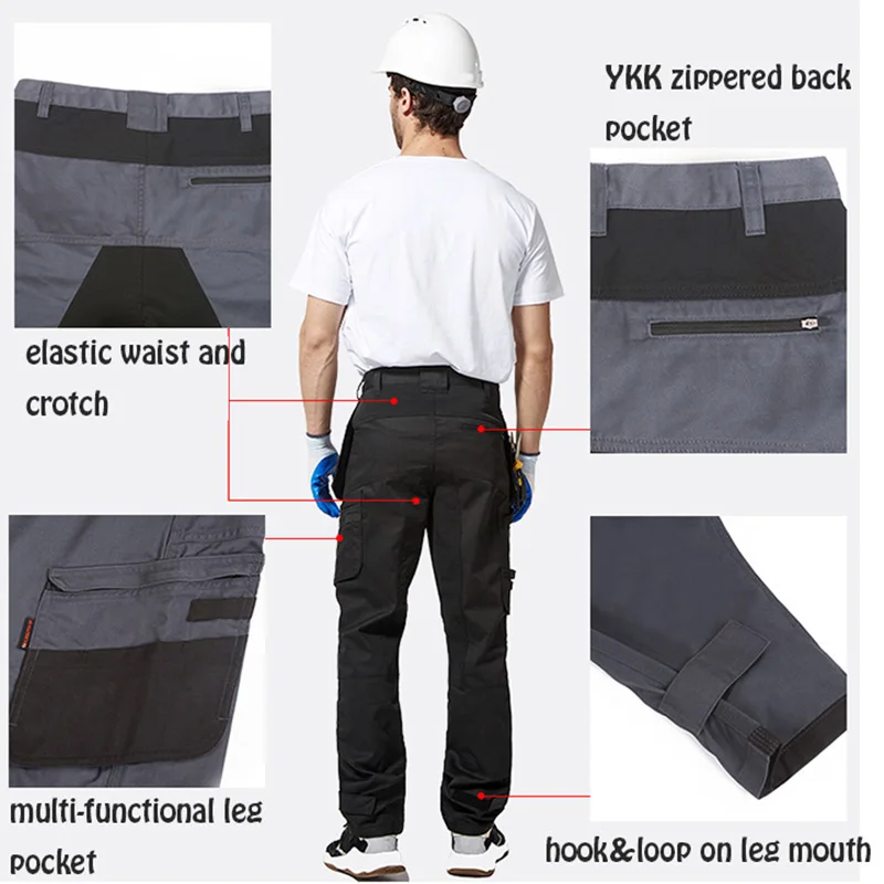 Bauskydd Mens Long Pants Wear-resistant Cargo Pants Multi Pockets Casual Trouser Climbing Outdoor Cycling Work Pants Worker Male