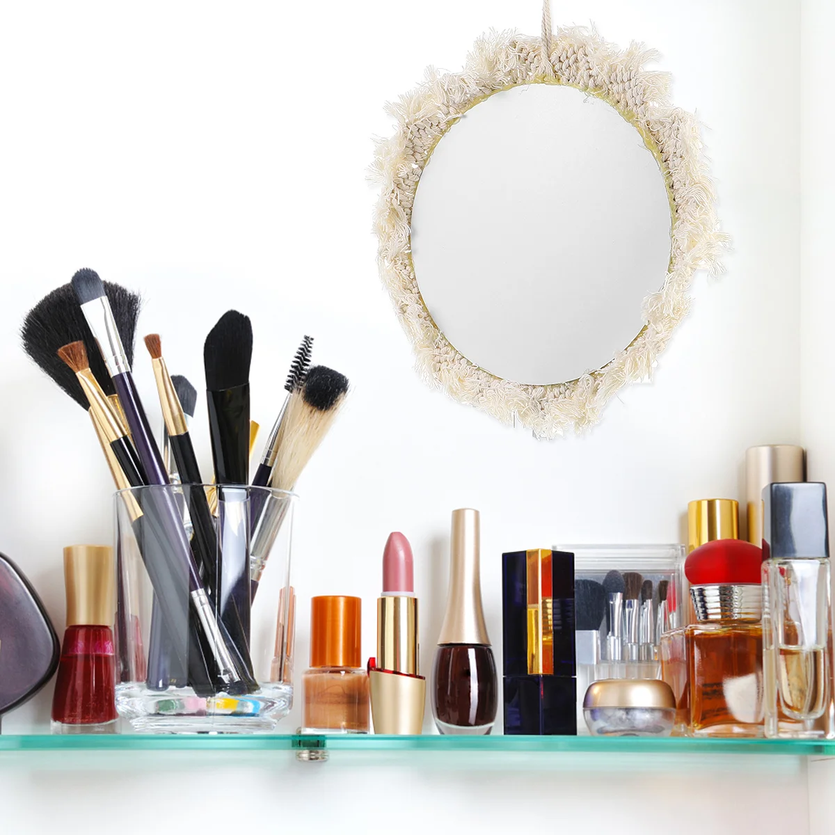 

1 pc Round Wall Hanging Mirror Tapestry Decorative Mirror For Living Room Bedroom Office Makeup Artists Nordic Style Decor