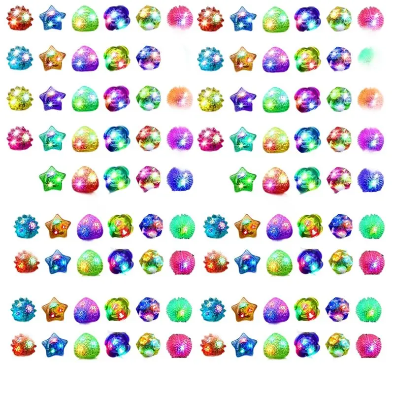 

ABVJ-Valentines Day 120 Pcs Light Up Rings, New Year Glow In The Dark Party Supplies, 6 Style Flashing Glow In The Dark Rings
