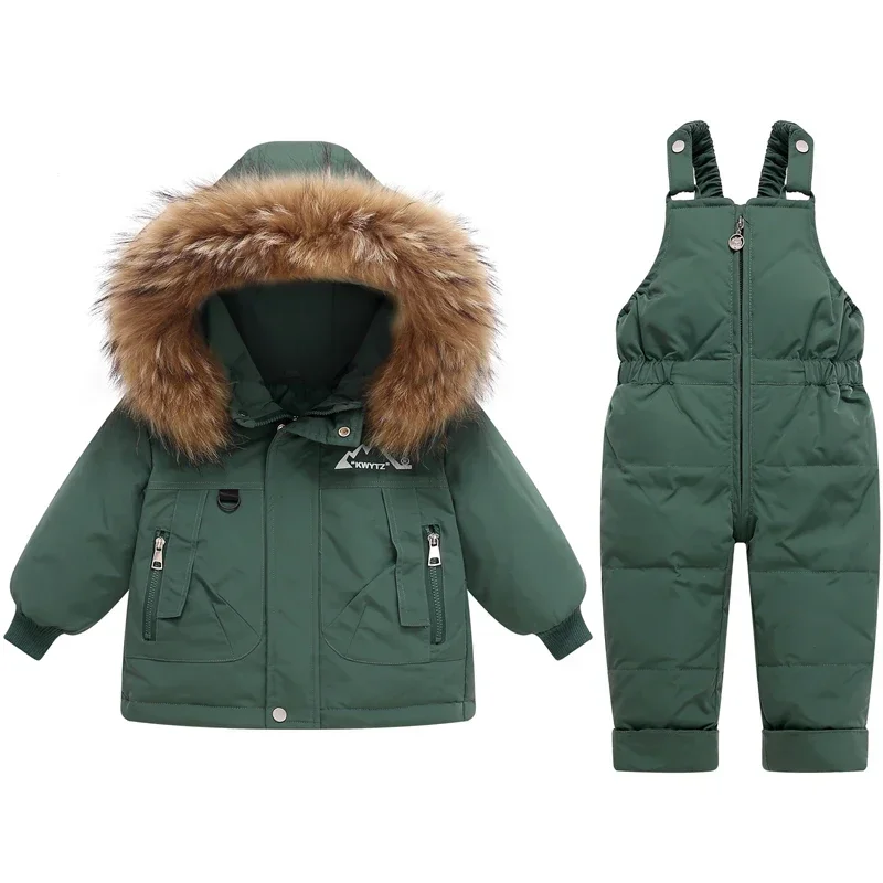Children Clothes Set -30β Infant 2pcs Suit Baby Girl Winter Duck Down Jacket Jumpsuit for Boy Thicken Warm Fur Coat Snowsuit