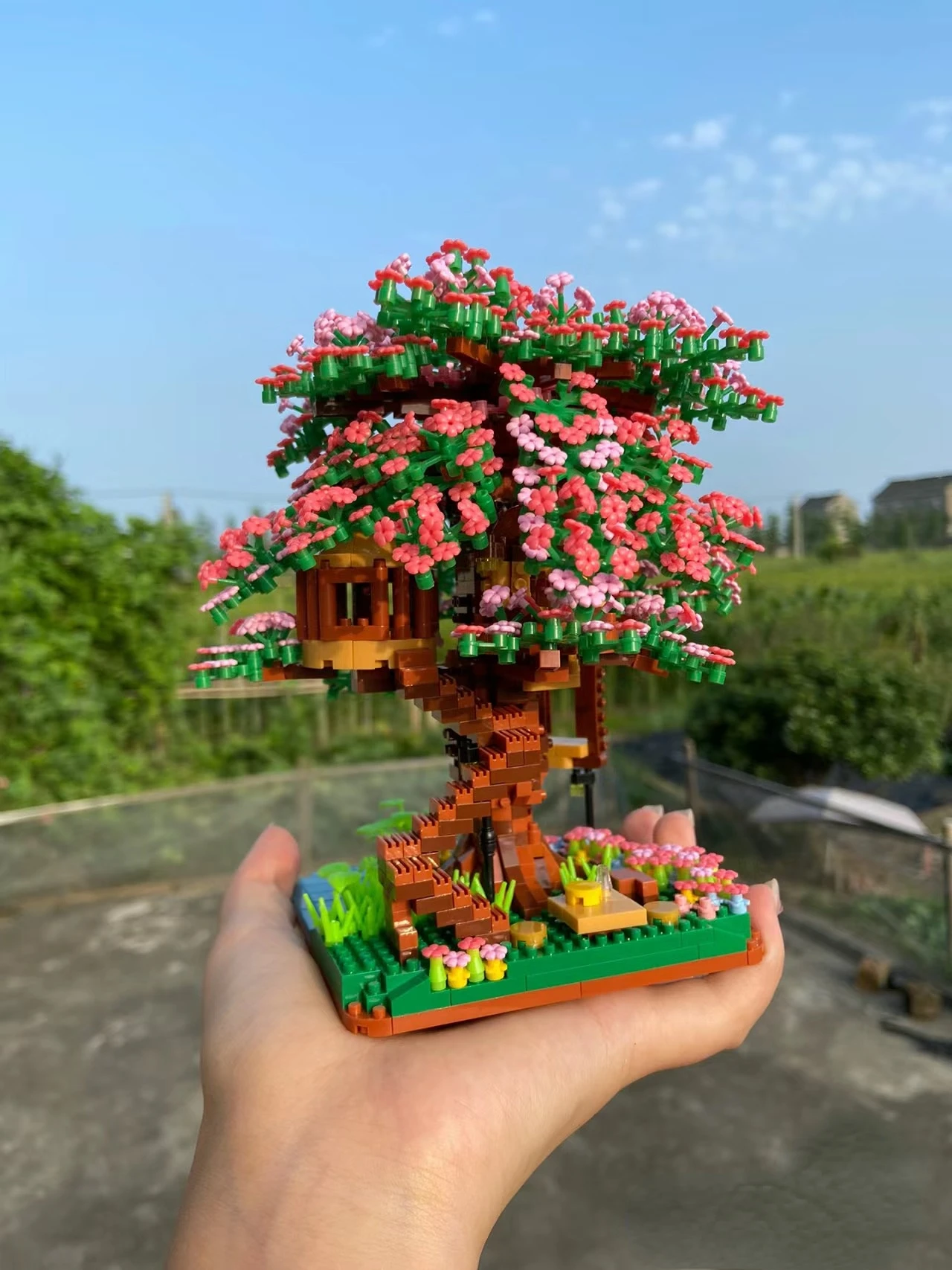 Cherry Blossom Treehouse Bonsai Tree Building Blocks Micro Sakura Botanical Collection Building Set For Children Toy Home Decor