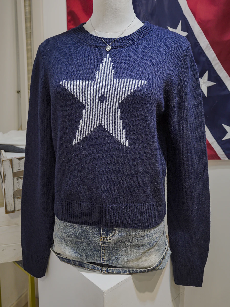 

Винтажные жаккардовые вязаные топы со звездами, женские осенние новые шикарные джемперы с круглым вырезом и длинными рукавами, милые базовые свитера в консервативном стиле, топы