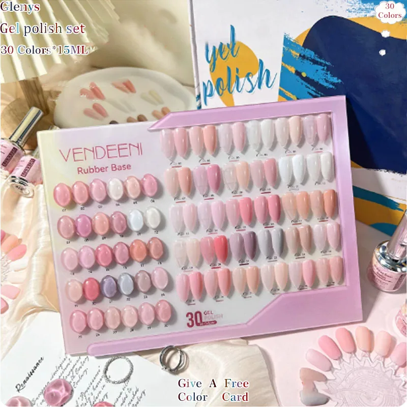 

Glenys 30 color nail polish glue popular semi permanent immersion gel color card UV LED nail salon art varnish set 15ml