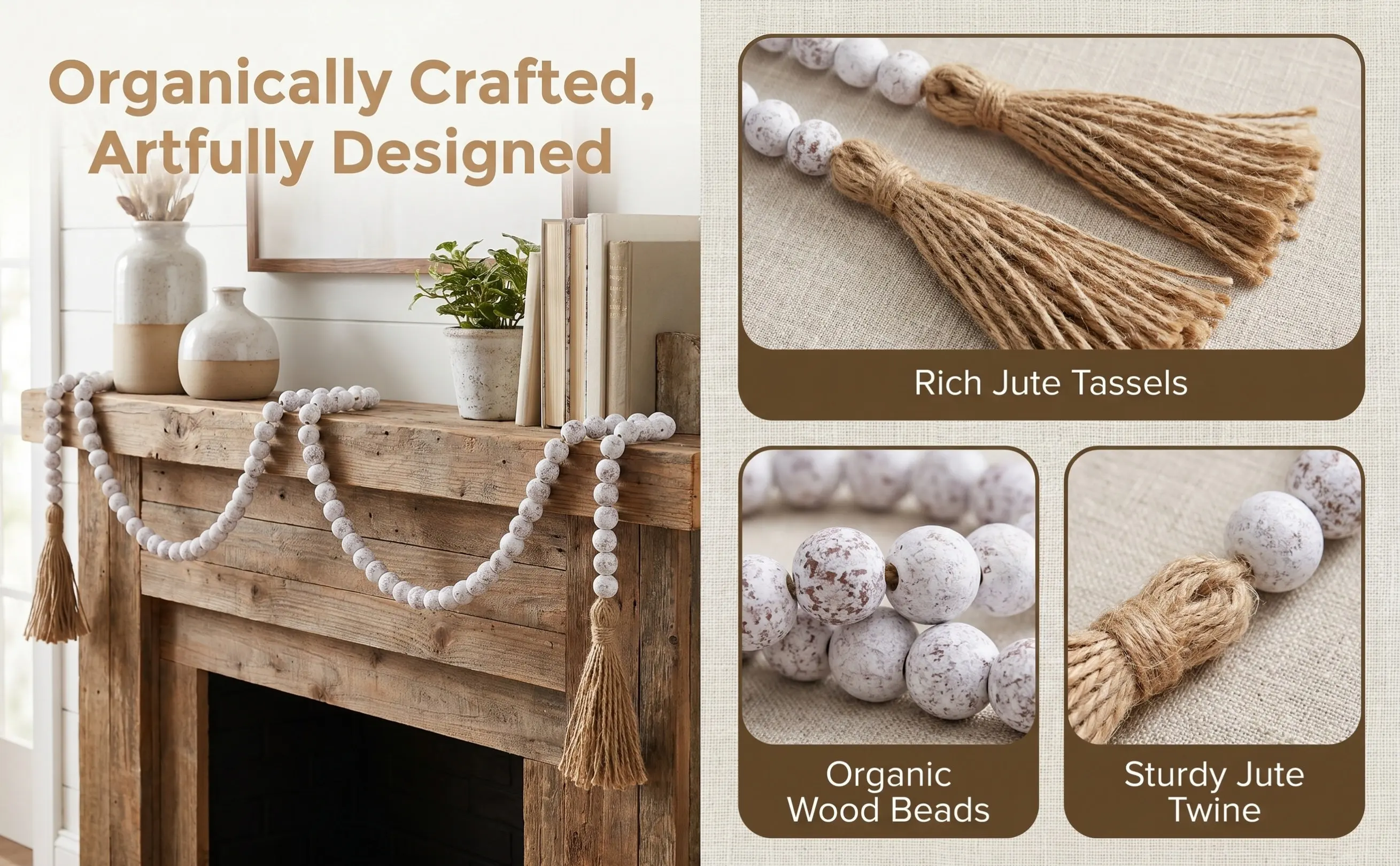 Decorative Tassel Wooden Bead Garland Hanging Ornament Home Party Wall Hanging Decor Flow Beaded String with Tassels