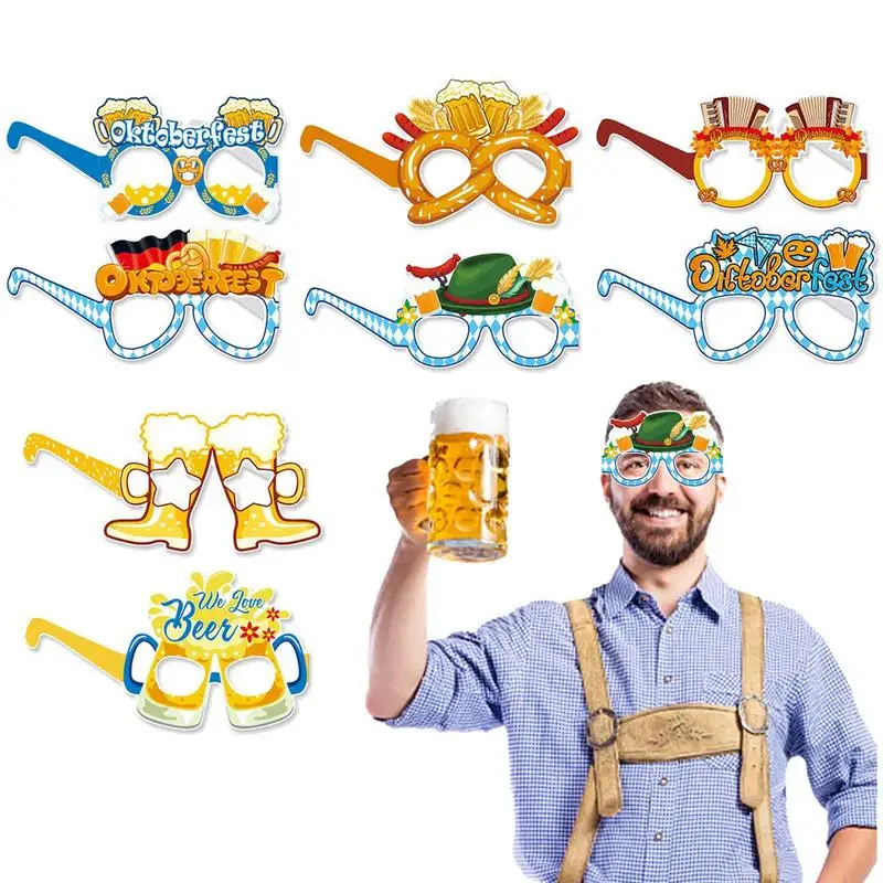 8Pcs Oktoberfest Party Paper Glasses Funny Photo Booth Props German Beer Festival Party Decorations Glasses Favors Supplies