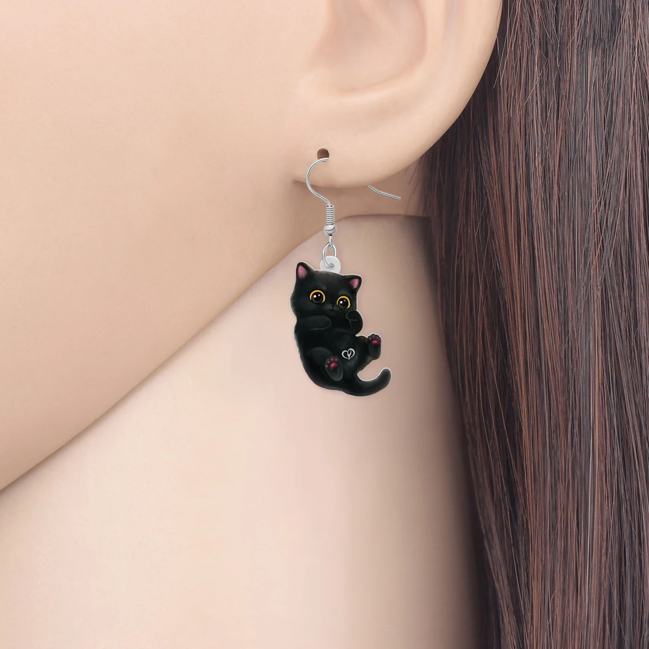 BONSNY Acrylic Drop Adorable Chubby Black Cat Kitten Dangle Earrings Charm Pets Jewelry for Women Girls Kids Gifts Accessories