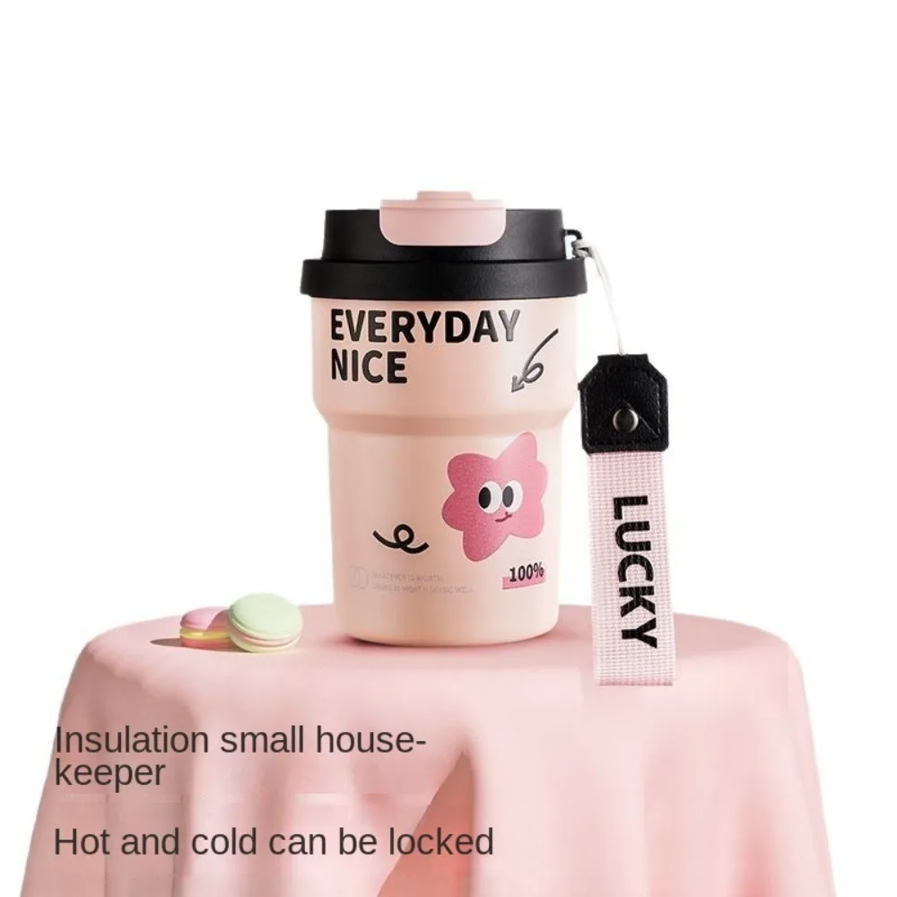 Stainless Steel Straw Water Cup Cartoon Pattern Leak-proof Insulated Bottle Removable Straw Included Coffee Cup Daily Use