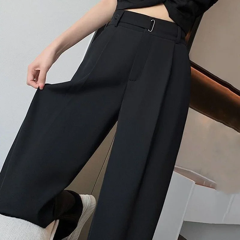 

Spring Summer High-Wiasted Suit Pants Women Solid Color Casual Loose Wide Leg Trousers Ladies Korean Chic Office Straight Pants