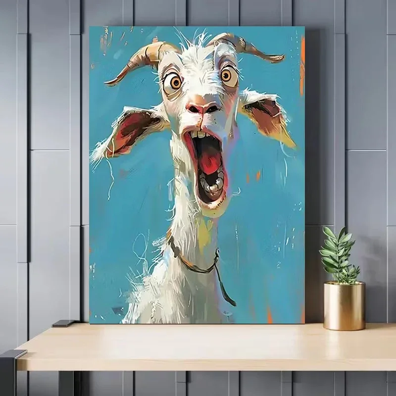Multiple sizes 1pc frameless Canvas Painting,Hilarious Screaming Goat Bold Whimsical Poster and Prints Canvas Painting Wall Art