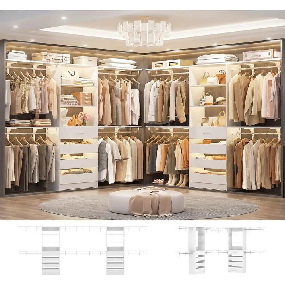 

Closet System with Ders Set o 2, Wood Closet Organizer System with 8 Hanging Rods & Top Shelves, Walk-in Closets Organizer Wardr