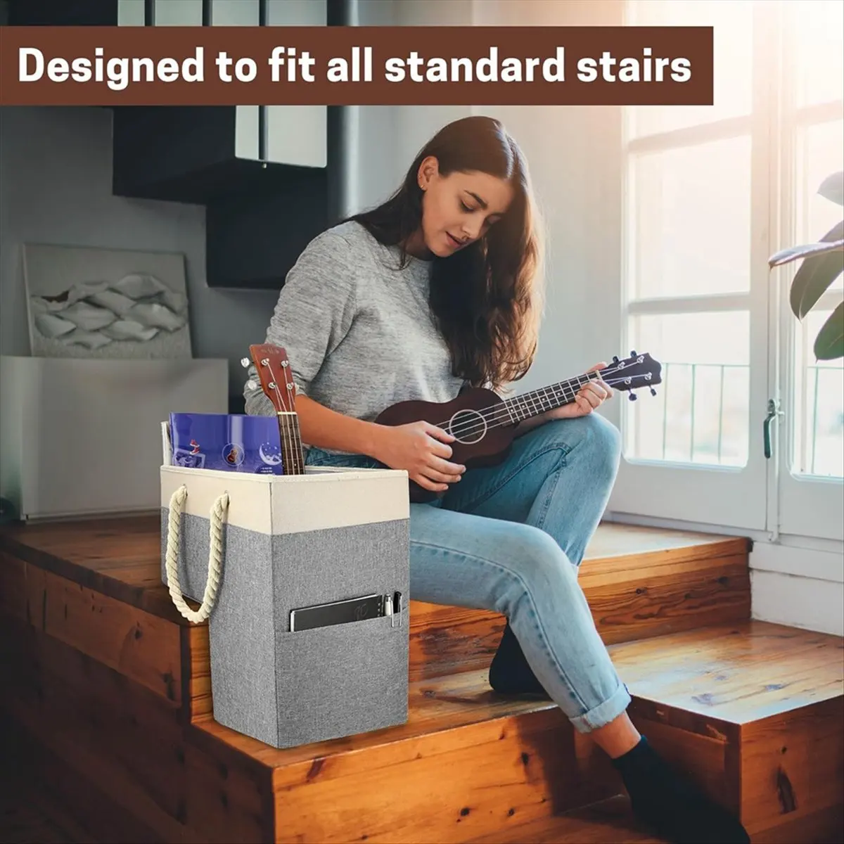 새로운 계단 바구니, 두꺼운 면 로프 손잡이가 있는 접이식 계단 바구니, 카펫용 계단 바구니