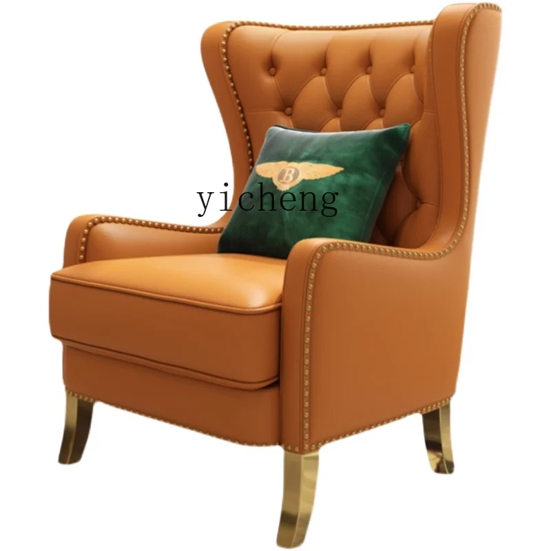 

YY Affordable Luxury Style Wingback Chair Genuine Leather American Living Room Balcony Leisure High Back Recliner