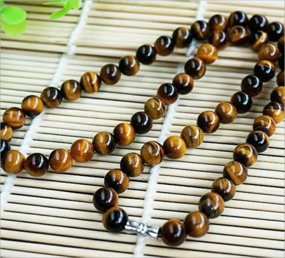 

Natural 8mm Yellow Tiger's Eye Gemstone Bead Round Necklace 18'' AAA