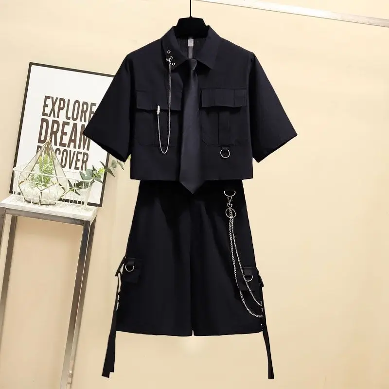 Shorts two-piece women's summer short-sleeved shirt style women's coat overalls casual pants suit