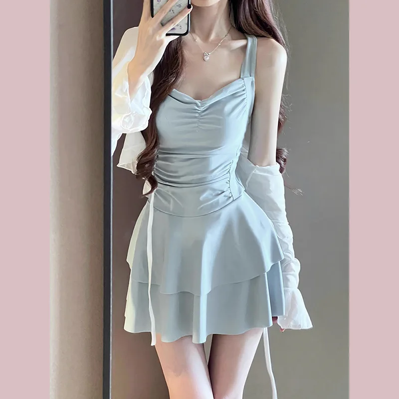 2025 nuevo traje de baño Sexy falda de mujer de una pieza chaqueta adelgazante que cubre el vientre puro deseo para aprender vacaciones de primavera caliente