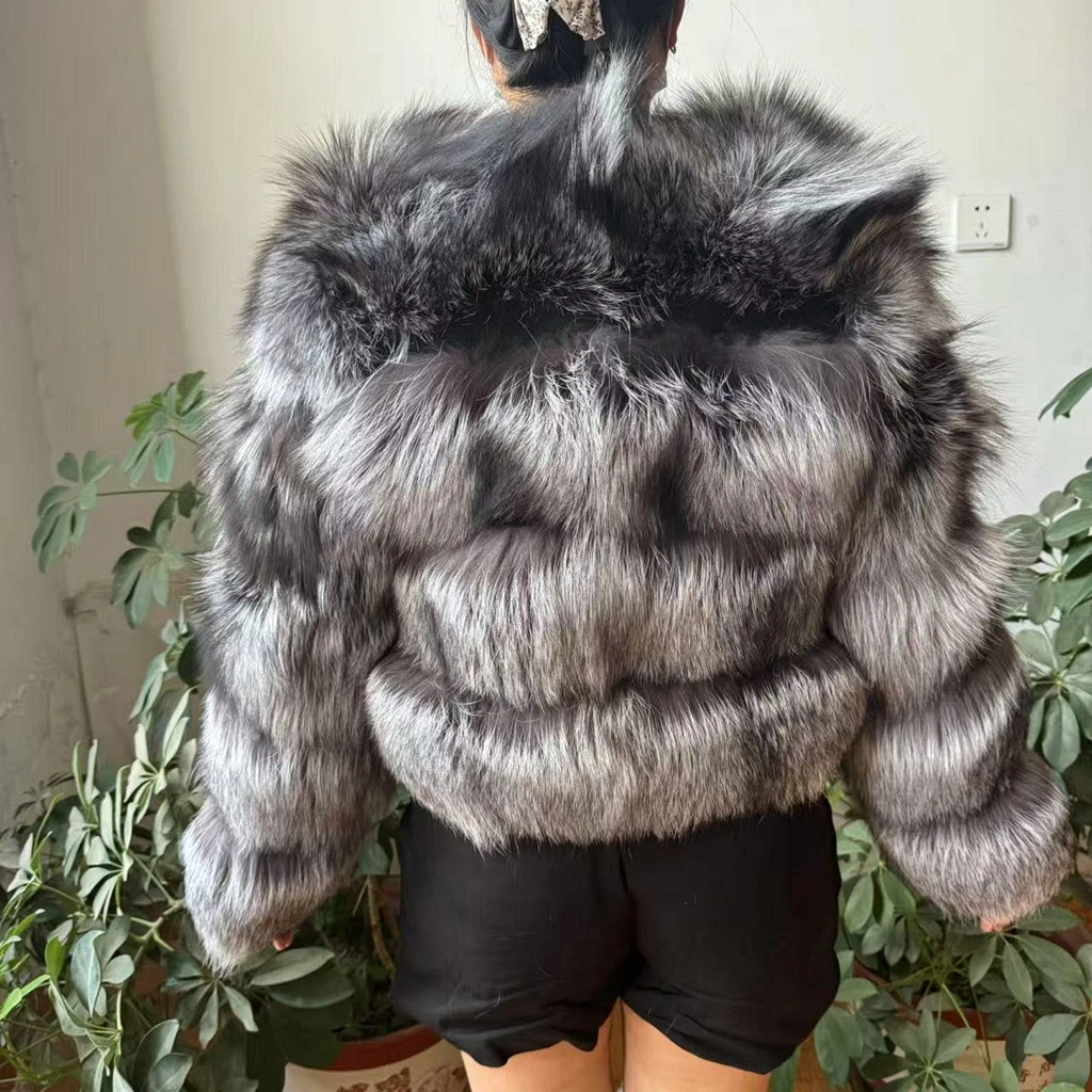 WEFURLENA Silver Fox Fur Coat Winter Jacket Women Natural Raccoon Fur Coat Street Warm Long Sleeve Natural Luxury Jackets