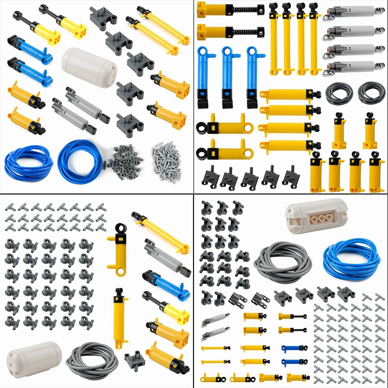 Pneumatic Parts Set Cylinder Tank Switch Hose Connector Kit for Technical MOC Mechanical Building Blocks DIY Toys