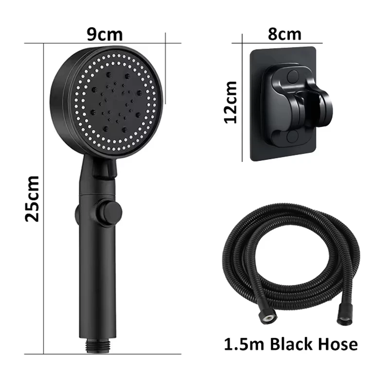 Cabezal de Ducha Ahorrador de Agua, Negro, 5 Modos Ajustables, Alta Presión, Botón de Paro de Agua, Masaje, Ducha Ecológica, Accesorios de Baño