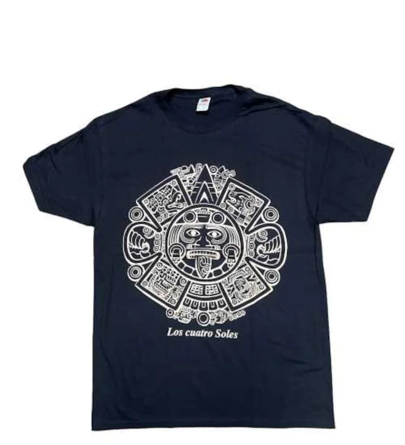 

Aztec Sun Los Cuatro Soles Screen Printed T-Shirts Black Color Men's Sizes Uni-Sex Style -- Free Usa Shipping (Mxts252b)