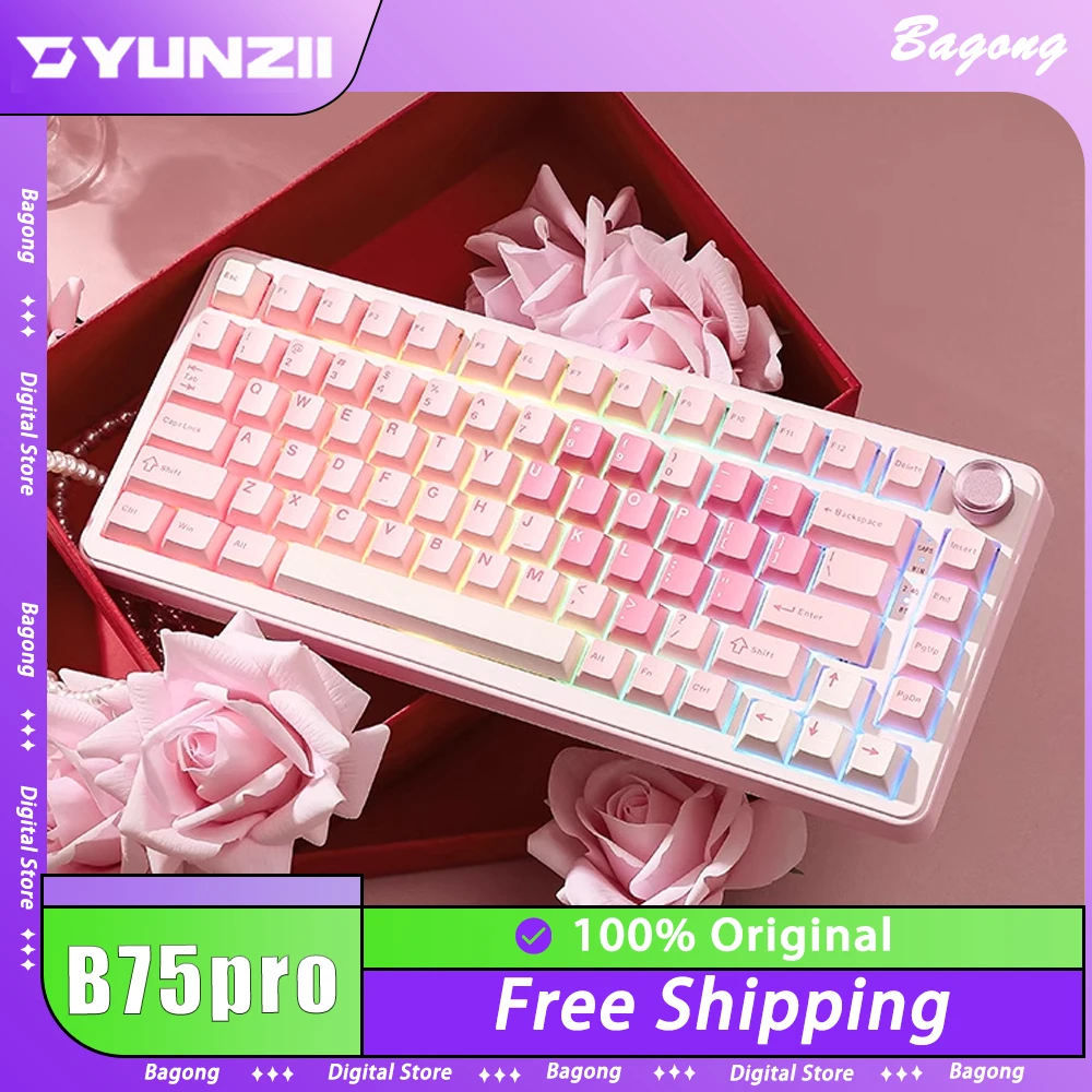 Yunzii B75pro Mechanical Keyboard 3 Mode Bluetooth Wireless Keyboard 82keys Customized Hot Swap for Office Pc Accessories Gifts