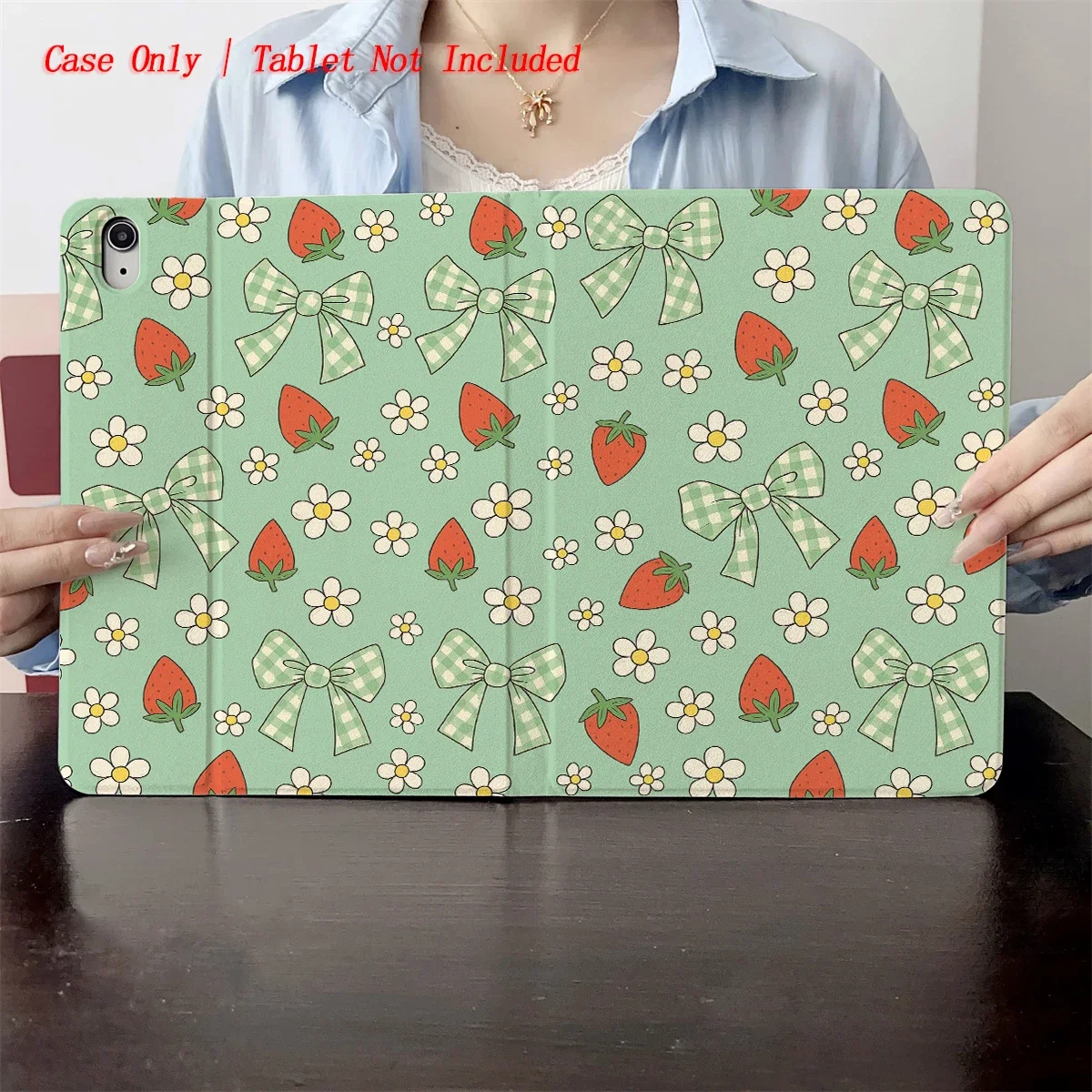 

2025 Strawberry and Flower Pattern Print-Suitable for protective cases of multiple Apple tablets such as iPad/iPad pro/iPad air