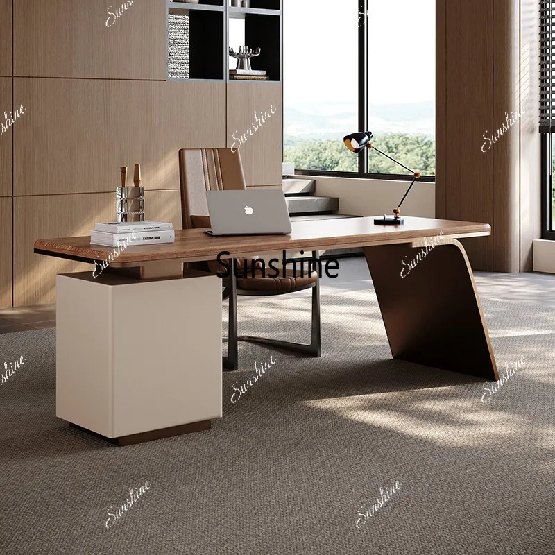 All-solid wood desk, modern minimalist light luxury home design, creamy style