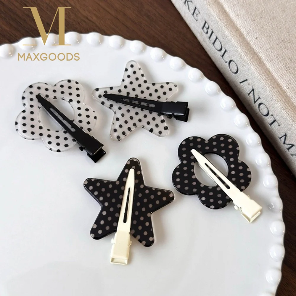 Black White Hair Clips Polka Dot Secure Hold Hair Barrettes Minimalist Design Head Side Clip Women Girl Hair Styling Accessories