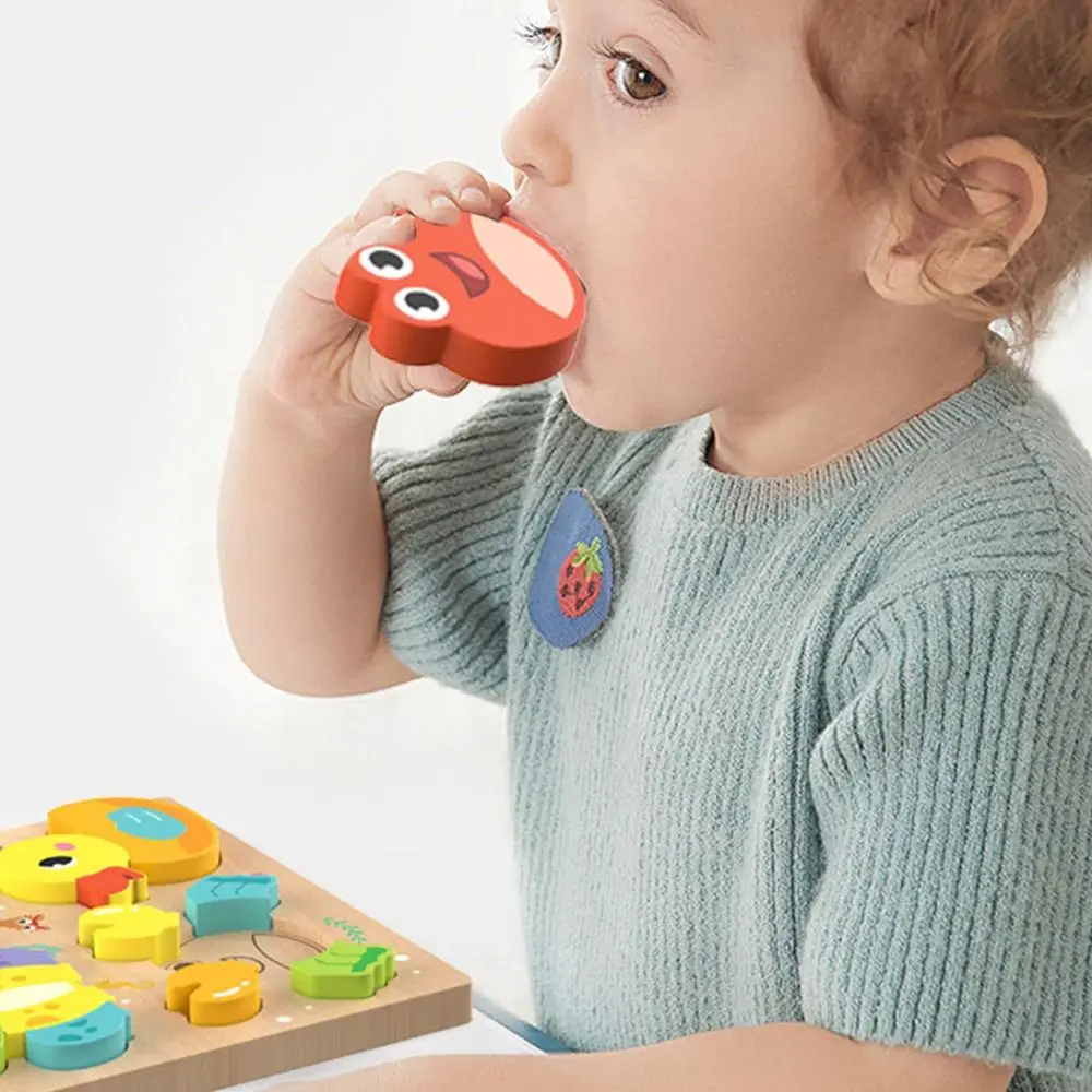 

Multicolor Wooden 3D Puzzle Cartoon Animal Hand-eye Coordination English Learning Puzzle Fruits Dinosaur Early Education Puzzle