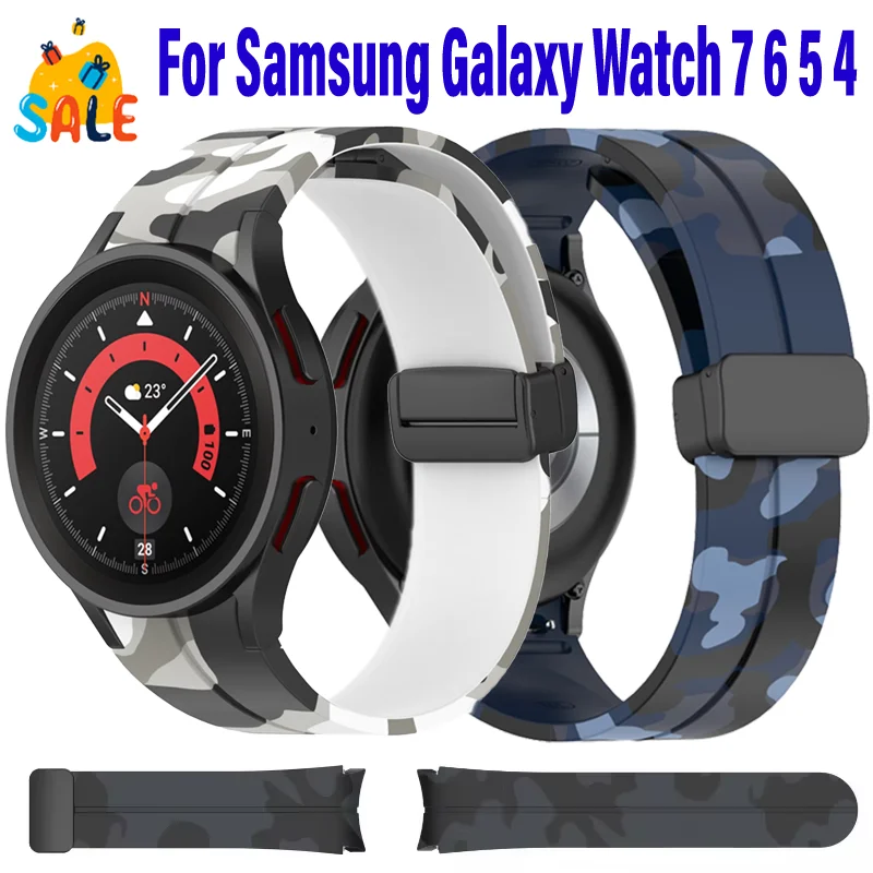 Correa de silicona suave para Samsung Galaxy Watch 7, 6, 5, 4, 40/44mm, cómoda pulsera deportiva de camuflaje, correa de 45/46/47/43/42mm