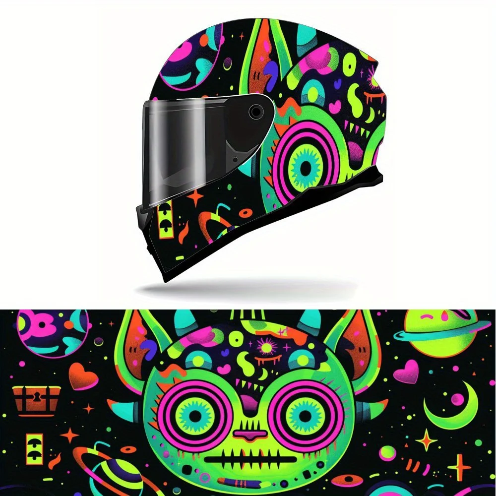 Interstellar Cute Monster Full Face Helmet Vinyl Wrap Sticker, Waterproof Scratch-Resistant Self-Adhesive PVC Decals, Artistic A