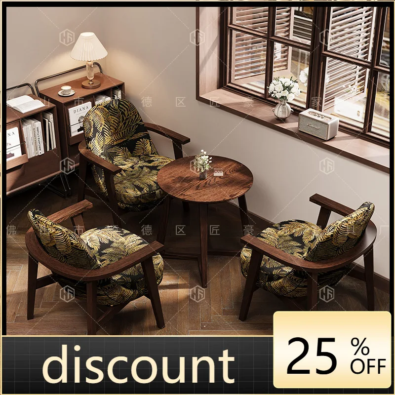 LMM commercial retro solid wood sofa dining table and chair combination catering Internet celebrity milk tea shop