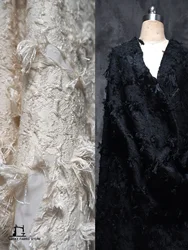 Black Pastoral Floral Style Woven Fabric Cotton Blend Tassel Handmade DIY Cut Jacquard Jacket Designer Fabric