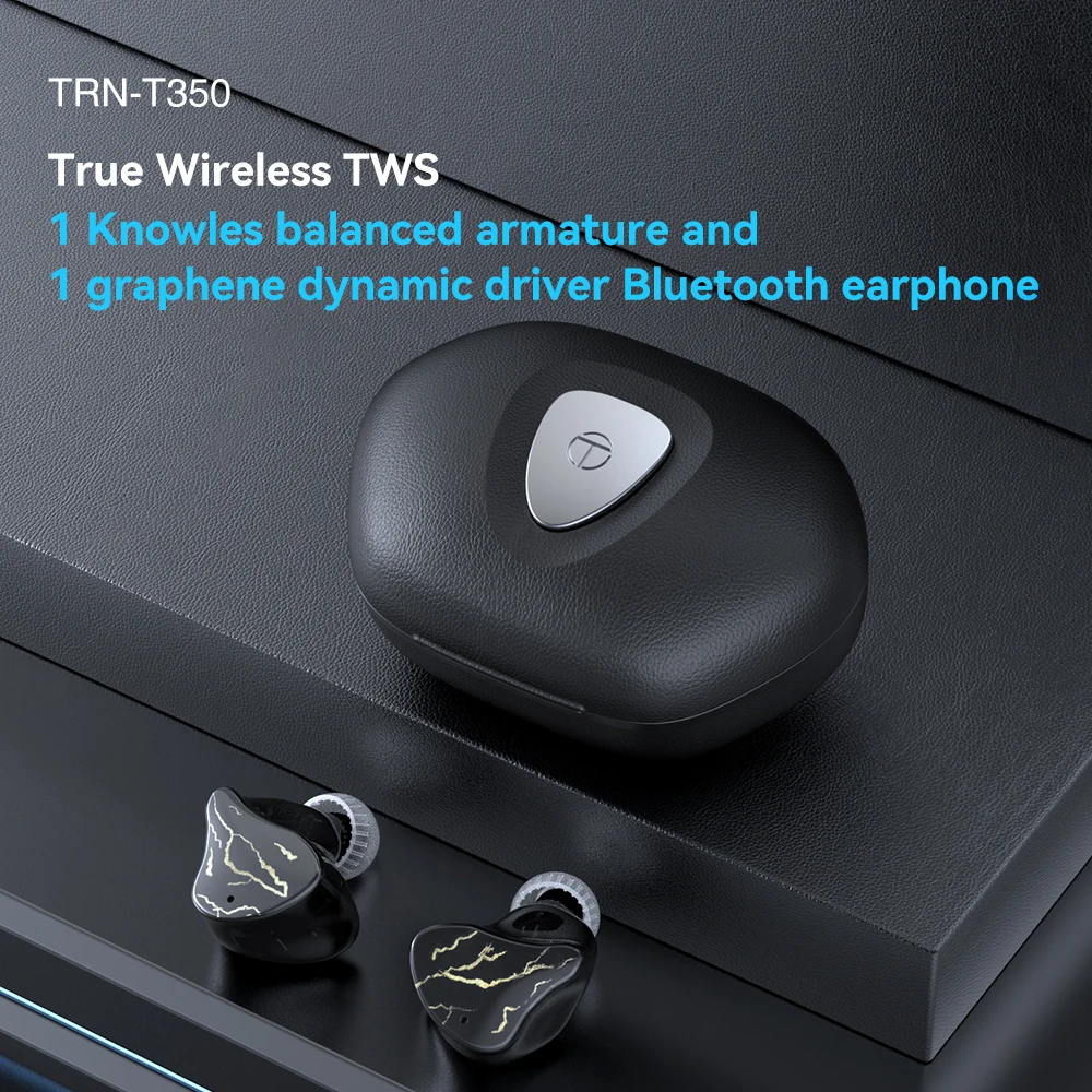 Trn t350 tws 1ba + 1dd 5.3 bluetooth-compatível fones de ouvido verdadeiro duplo fone de ouvido in-ear alta fidelidade sem fio de carregamento cancelando fone de ouvido