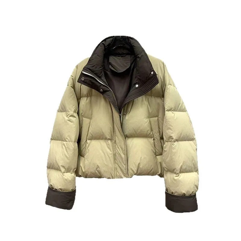 Women's Autumn Winter New White Duck Down Coat Short Down Jacket Sweet Patchwork Korean Loose Cropped Jacket Long-sleeved Top